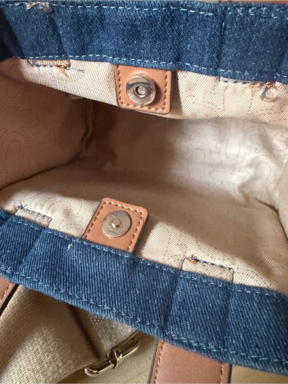 True Religion Denim Mini Tote with Red Logo and Brown Handles - Picture 6 of 7